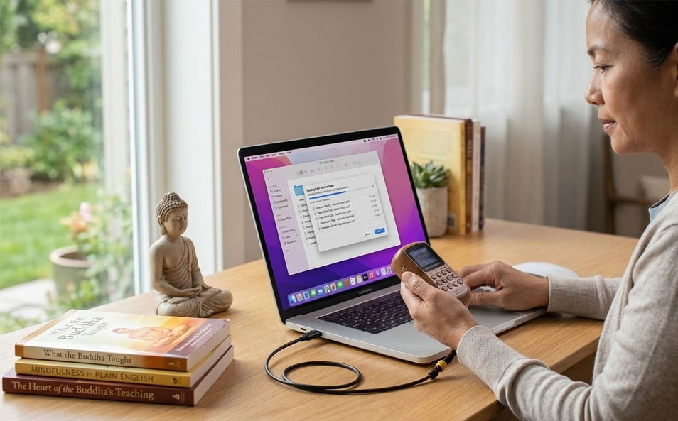 Người dùng sao chép pháp thoại vào máy niệm Phật