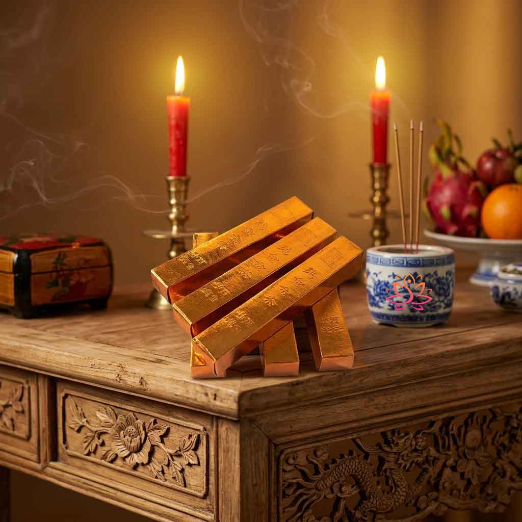 Vàng thỏi giấy cúng thần tài mùng 2 và 16